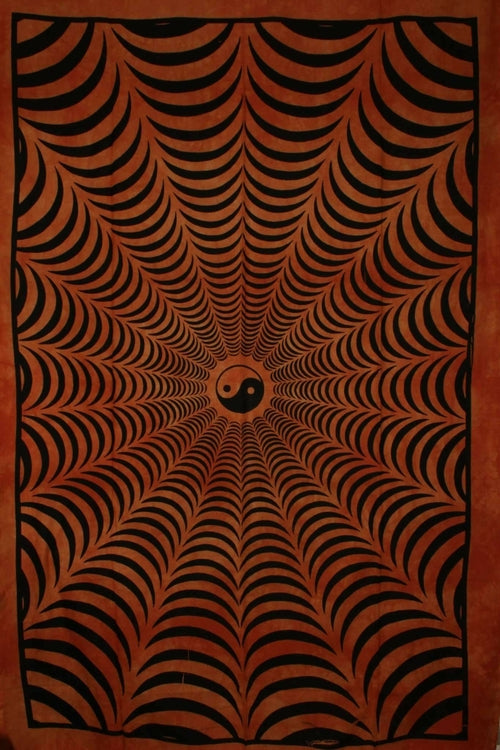 Saffron Trippy Yin Yang 3D Hand-loom Style Wall Tapestry