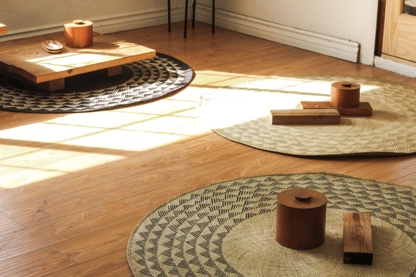 Handwoven Mat | 4' Round | Natural Base | Meditation Mat