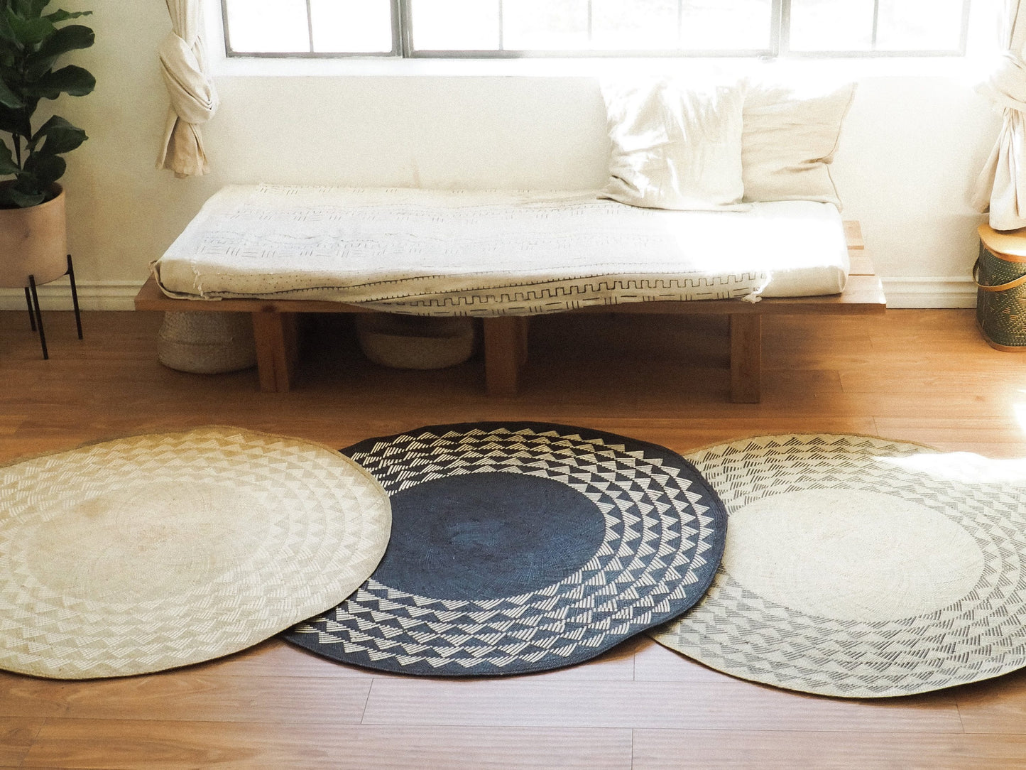 Handwoven Mat | 4' Round | Natural Base | Meditation Mat