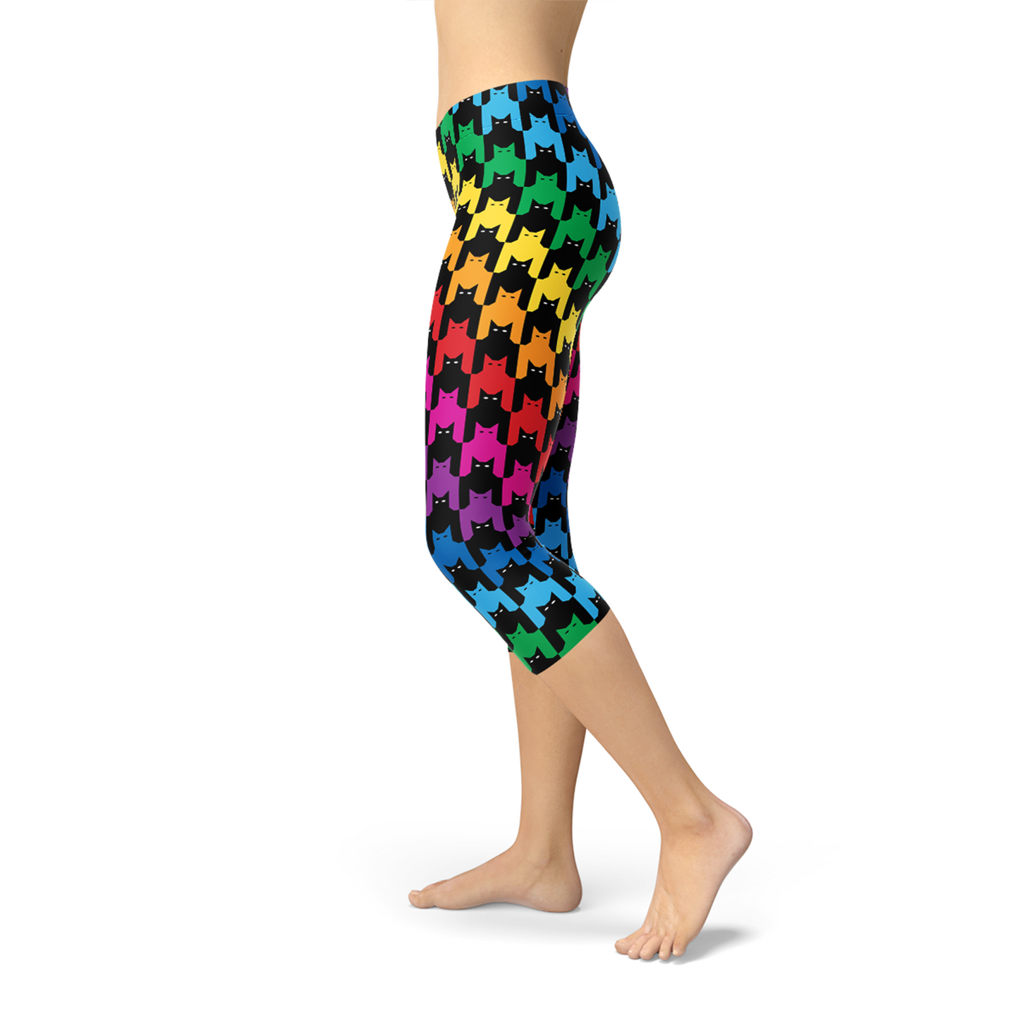 Womens Colorful Cat Houndstooth Capri Leggings