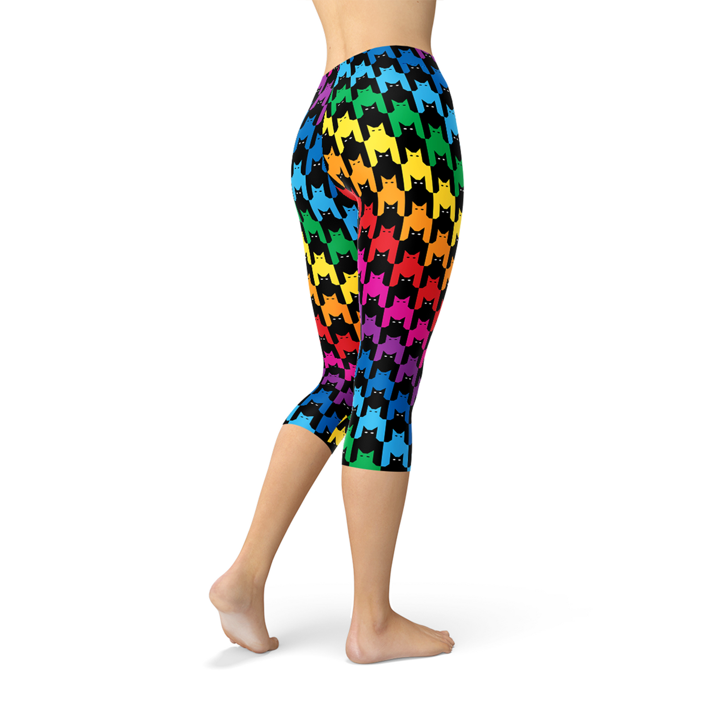 Womens Colorful Cat Houndstooth Capri Leggings