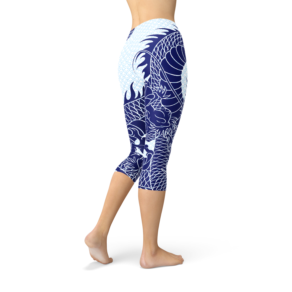 Women's Japanese Blue Dragon Capri Yoga Pants/Leggings