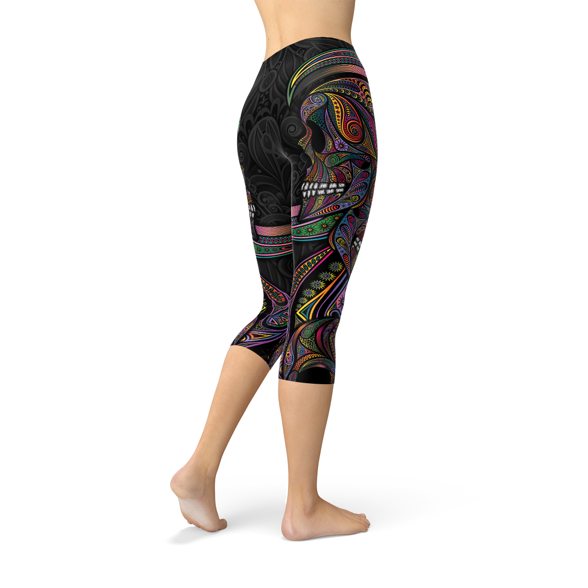 Women's Sugar Skull Capri Yoga Pants/Leggings