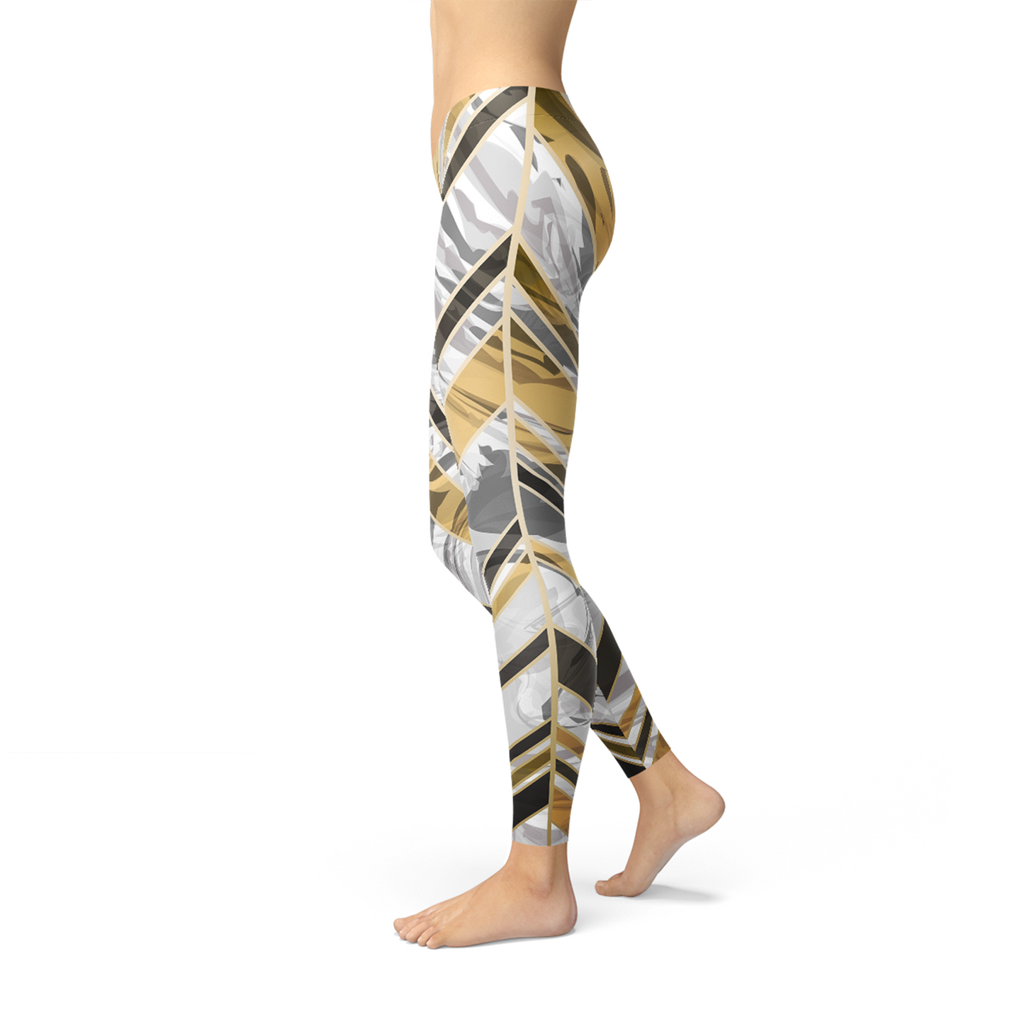 Women's White Marble w/ Black Gold Lines Yoga Pants/Leggings