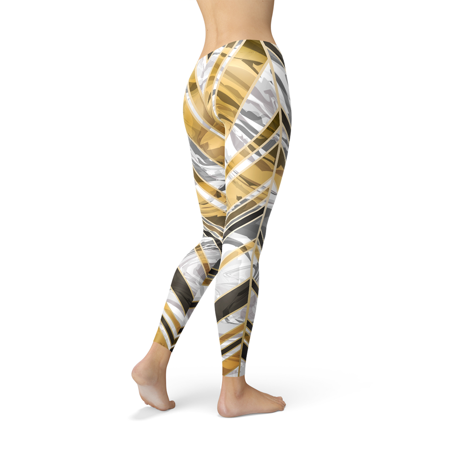Women's White Marble w/ Black Gold Lines Yoga Pants/Leggings