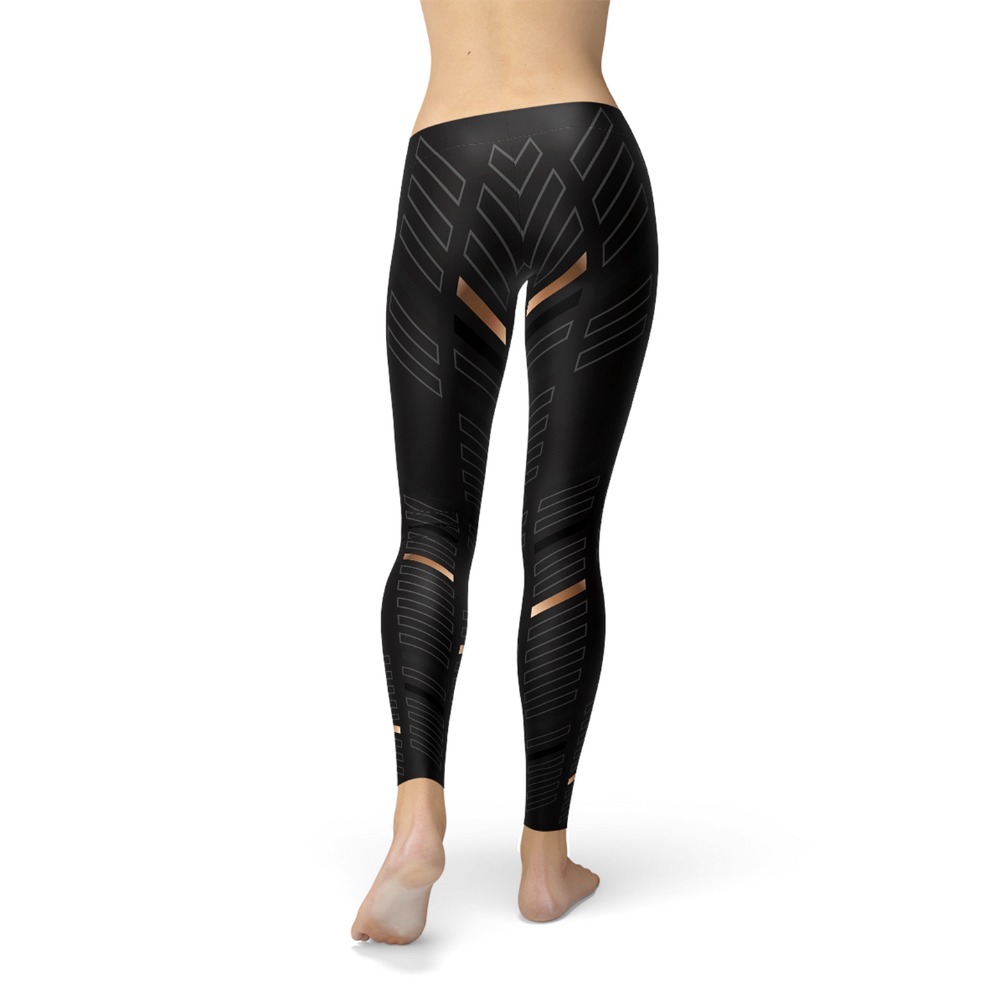Women's Golden Sports Stripes on Sequenced Black Full-Length Yoga Pant