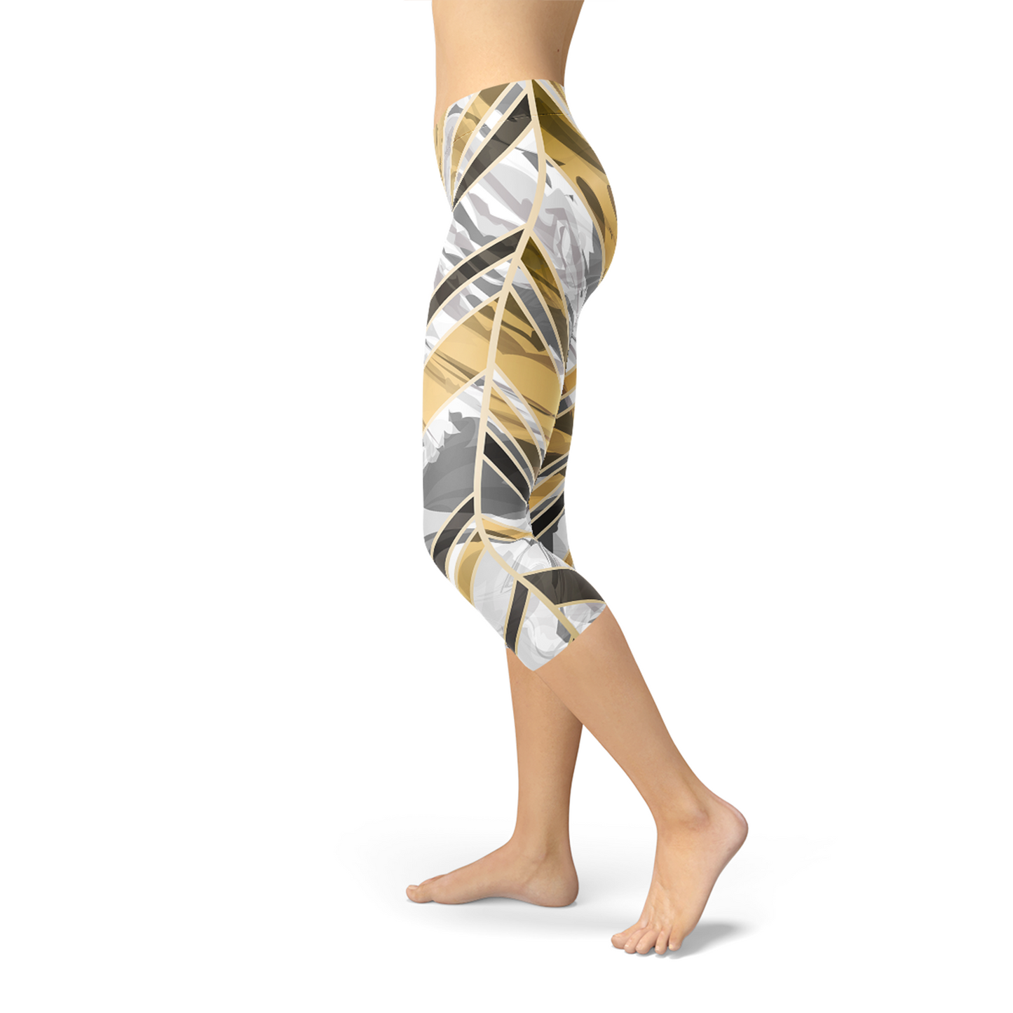 White Marble w/ Black Gold Lines Capri Leggings/Yoga Pants