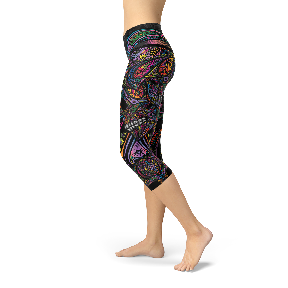 Women's Sugar Skull Capri Yoga Pants/Leggings