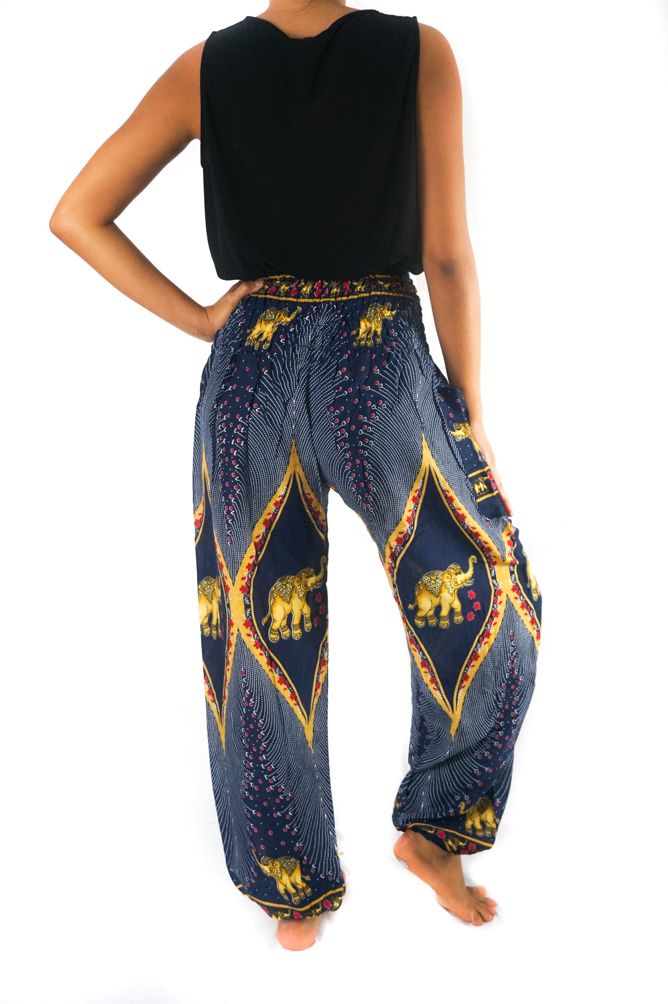 Handmade Unisex Harem Style, Hindu Elephant Print Yoga/Meditation Pant