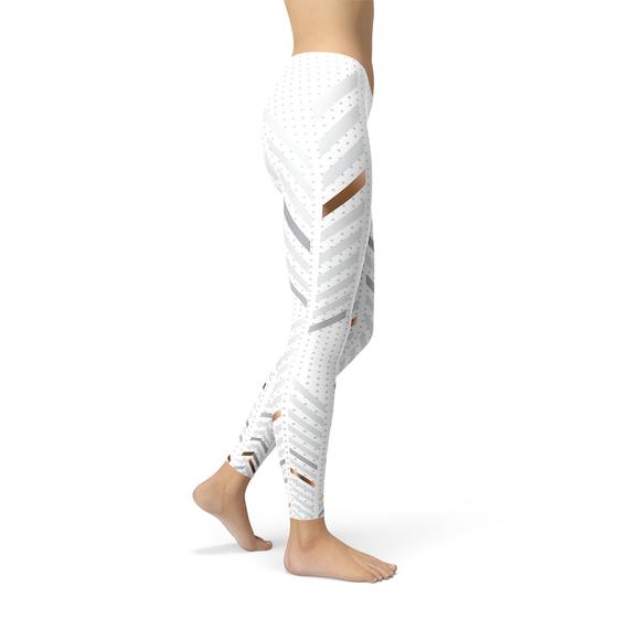 Women's White Figure Track Stripes Yoga Pants/Leggings