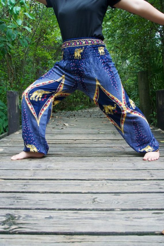 Handmade Unisex Harem Style, Hindu Elephant Print Yoga/Meditation Pant