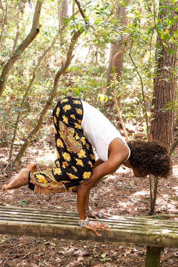 Handmade Unisex Golden Elephant on Black Yoga/Boho Pants