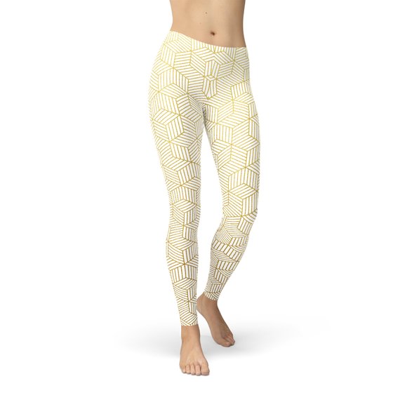 Women's White Geometric Art Yoga Pants/Leggings