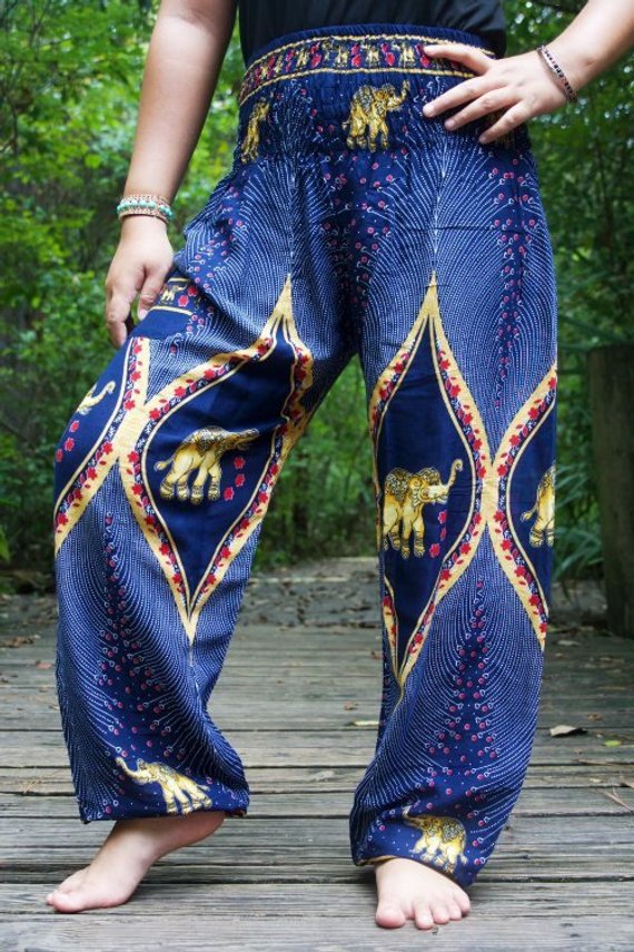 Handmade Unisex Harem Style, Hindu Elephant Print Yoga/Meditation Pant