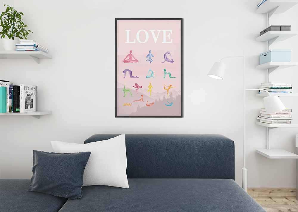 Love Yoga 14 Poses Premium Poster