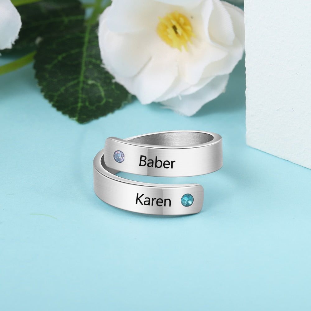 Personalized/Engraved Custom Birthstone Wrap Rings