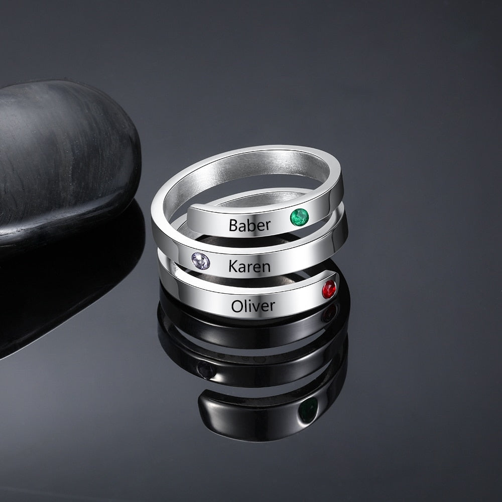 Personalized/Engraved Custom Birthstone Wrap Rings