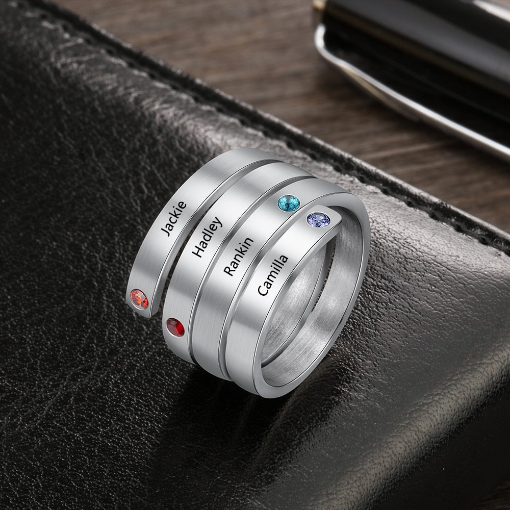 Personalized/Engraved Custom Birthstone Wrap Rings
