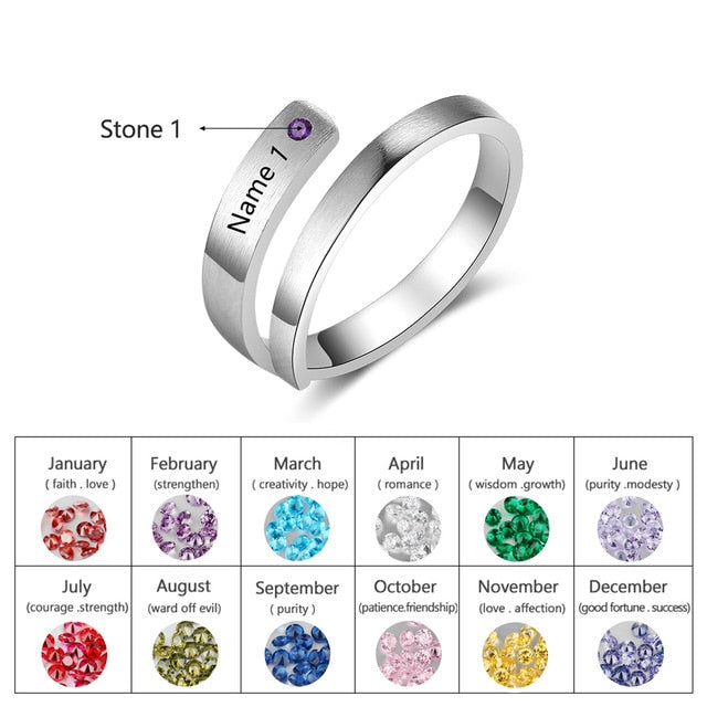 Personalized/Engraved Custom Birthstone Wrap Rings