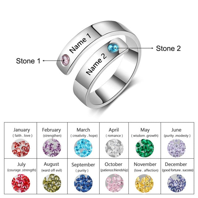 Personalized/Engraved Custom Birthstone Wrap Rings