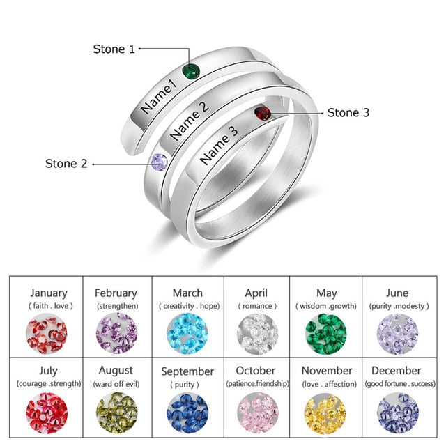 Personalized/Engraved Custom Birthstone Wrap Rings