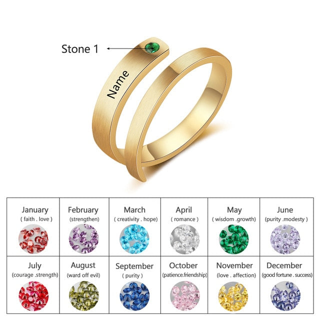 Personalized/Engraved Custom Birthstone Wrap Rings