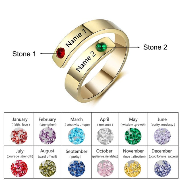 Personalized/Engraved Custom Birthstone Wrap Rings