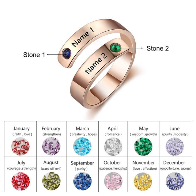 Personalized/Engraved Custom Birthstone Wrap Rings