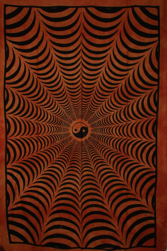 Saffron Trippy Yin Yang 3D Hand-loom Style Wall Tapestry