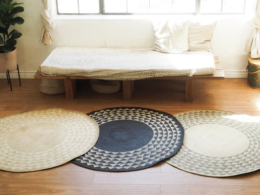 Handwoven Mat | 4' Round | Natural Base | Meditation Mat
