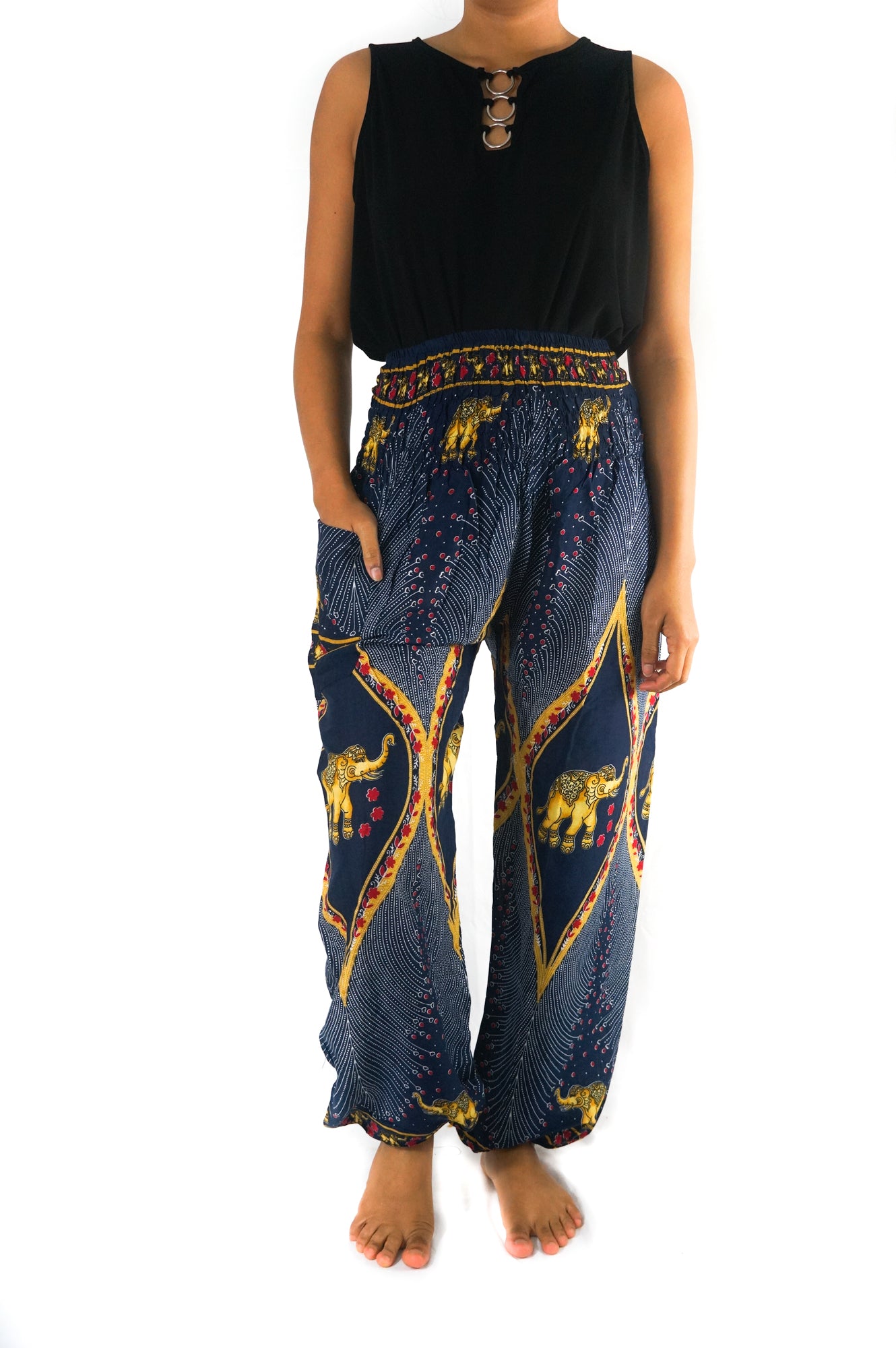Handmade Unisex Harem Style, Hindu Elephant Print Yoga/Meditation Pant