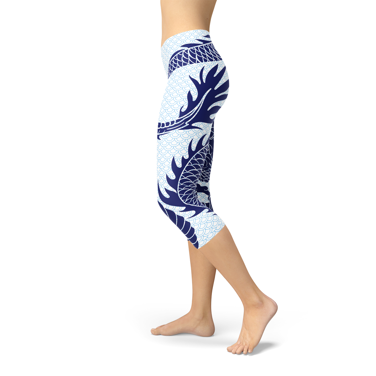 Women's Japanese Blue Dragon Capri Yoga Pants/Leggings