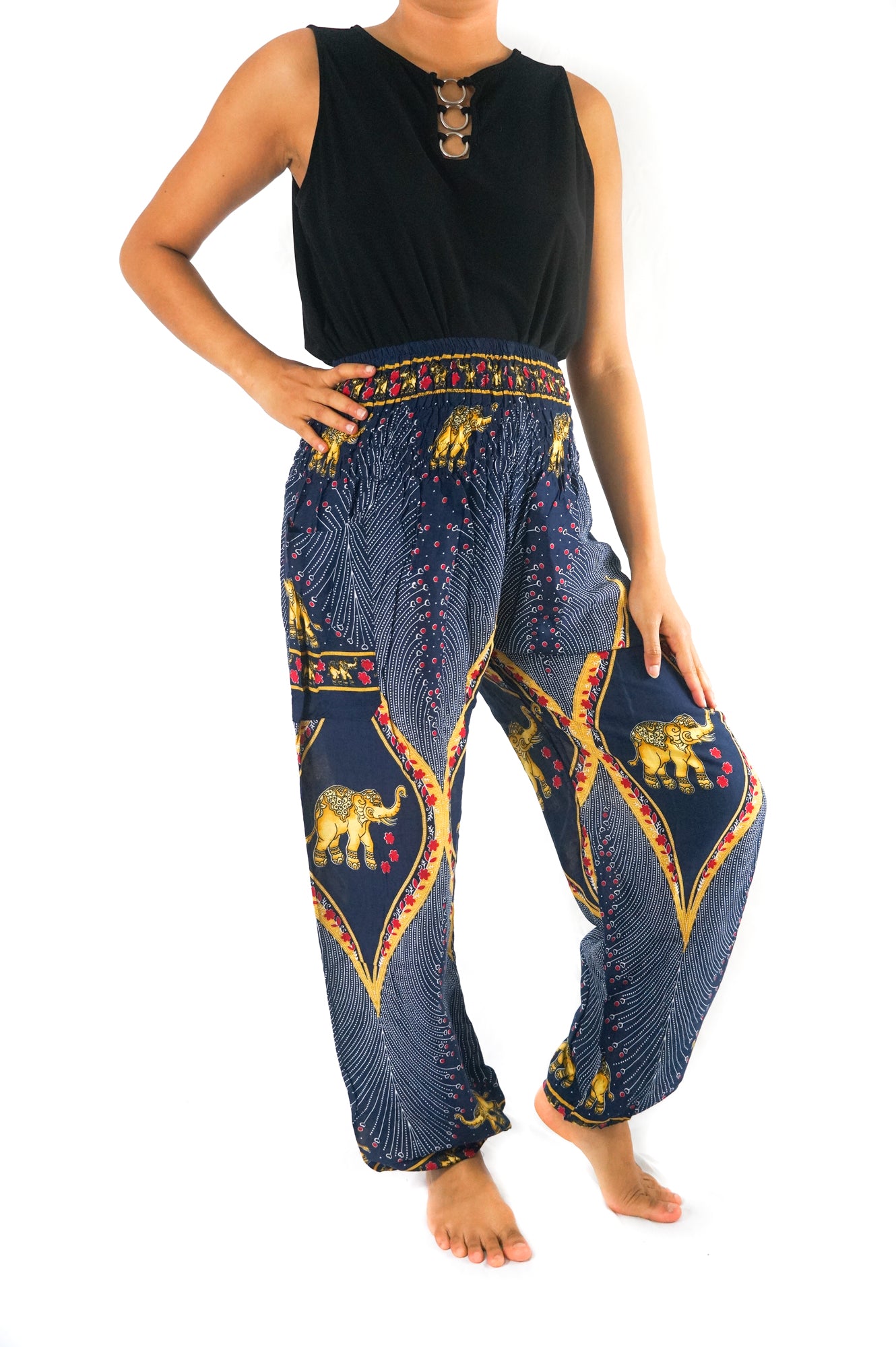 Handmade Unisex Harem Style, Hindu Elephant Print Yoga/Meditation Pant