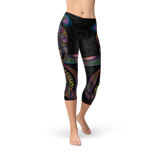Women's Sugar Skull Capri Yoga Pants/Leggings