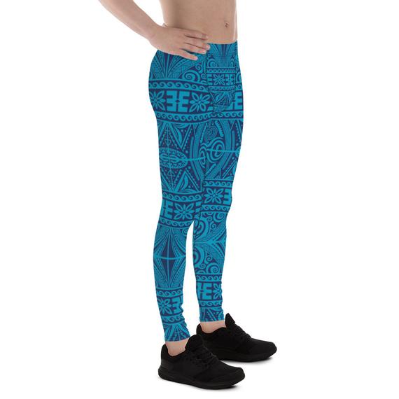 Blue Tribal Maori Tattoo Yoga Pants/Leggings For Men