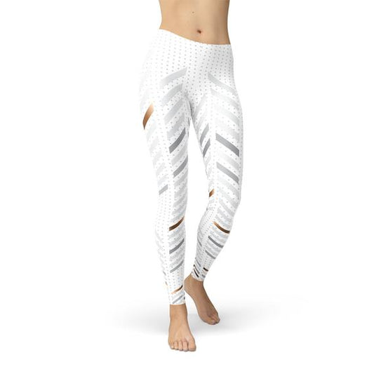 Women's White Figure Track Stripes Yoga Pants/Leggings