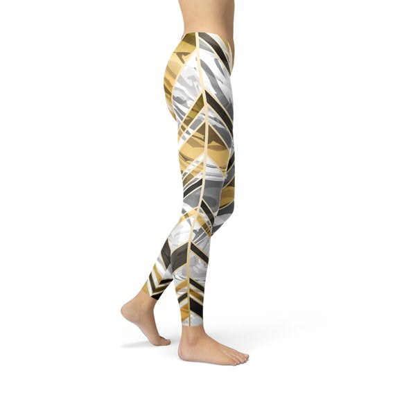 Women's White Marble w/ Black Gold Lines Yoga Pants/Leggings
