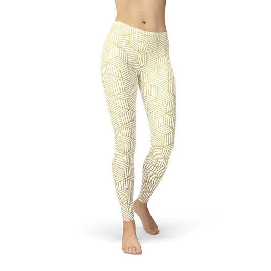 Women's White Geometric Art Yoga Pants/Leggings