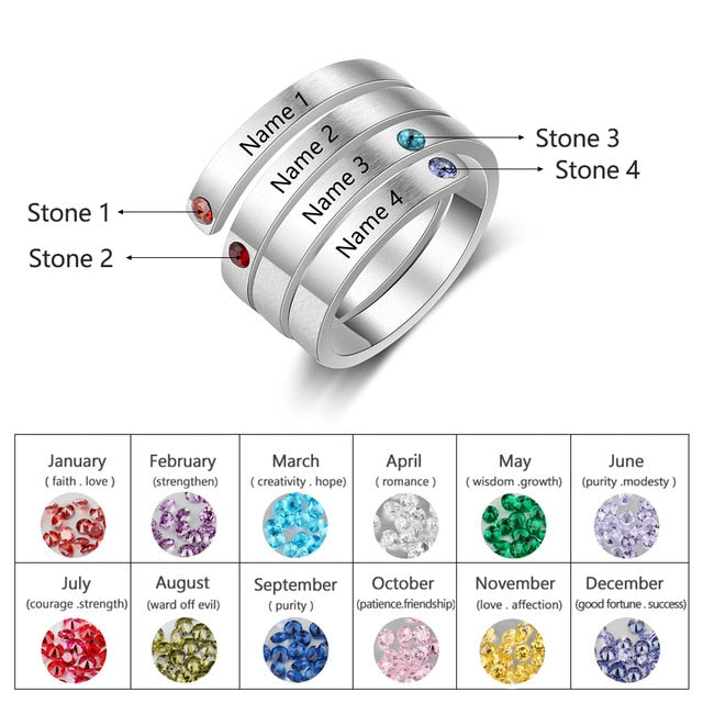 Personalized/Engraved Custom Birthstone Wrap Rings